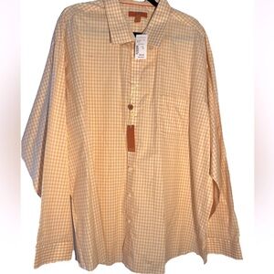 Men’s Egara Orange Checked Print Preppy Button Up Shirt 100% Cotton NWT Size 3X